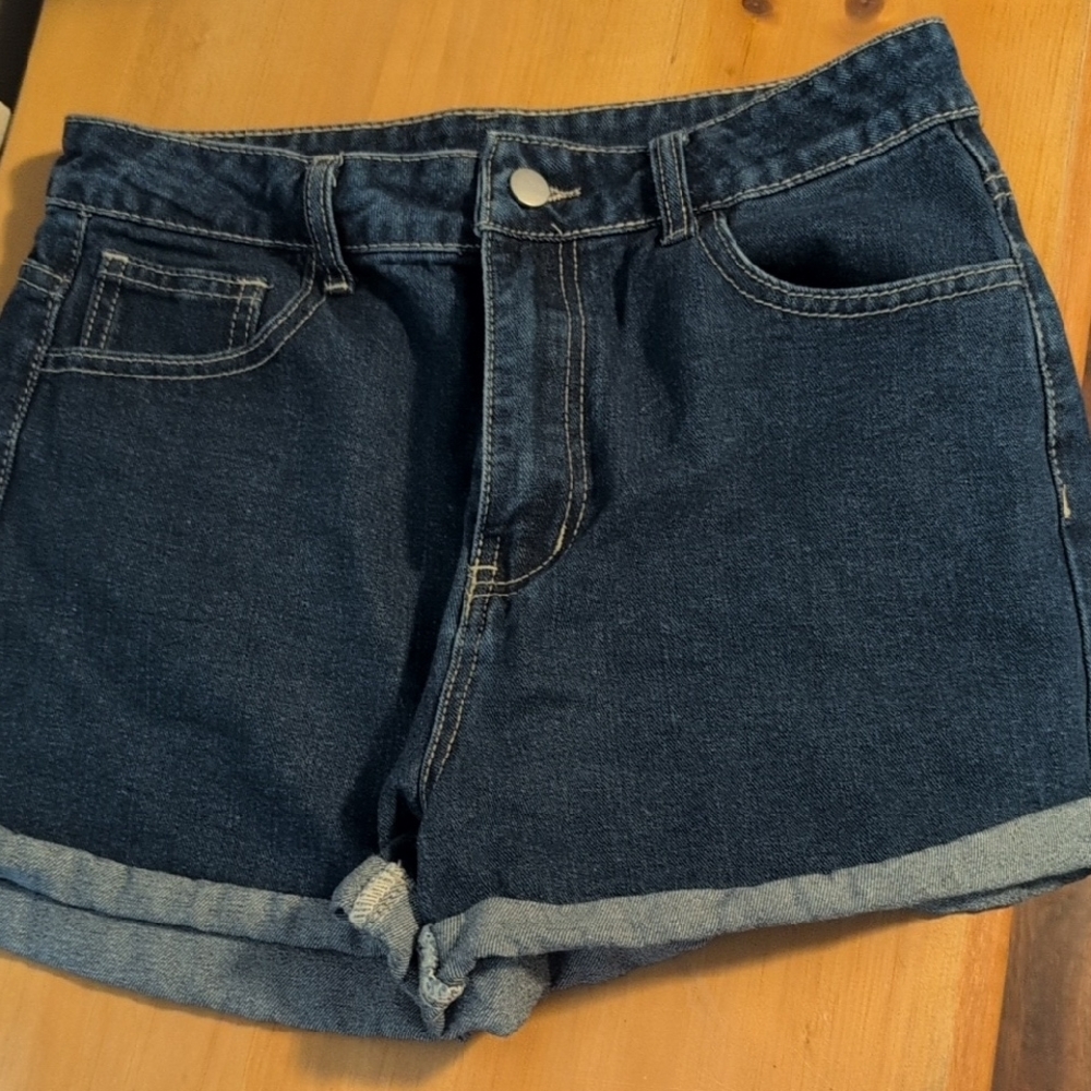 SHEIN Blue Jean Shorts with Cuffed Hem